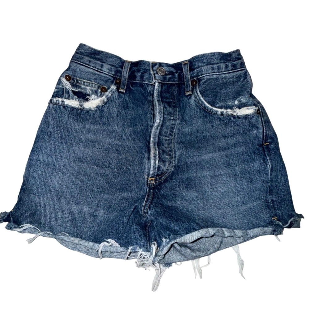 AGOLDE‎ Dee Shorts 25 Blue High Rise Distressed Denim Cutoff Festival Summer